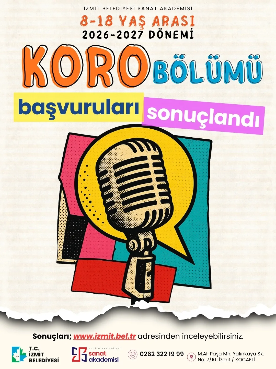 İzmit Belediyesi Sanat Akademisi Koro Bölümü sınav sonuçları açıklandı