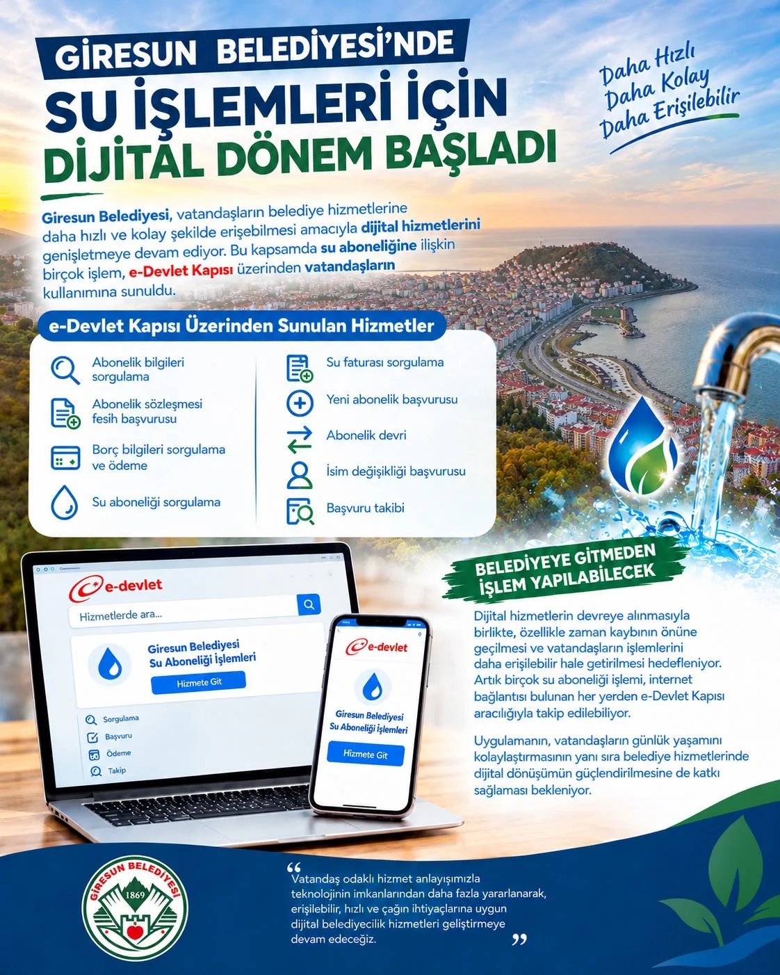 Giresun Belediyesi'nde su işlemlerinde dijital dönem başladı