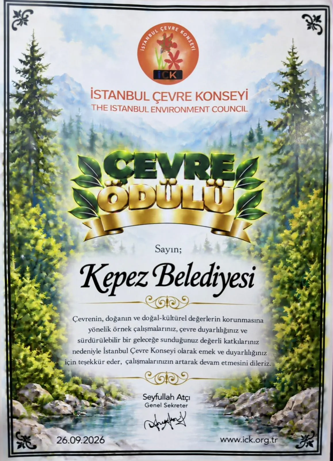 Kepez Belediyesi’nin çevre çalışmalarına İstanbul’dan ödül